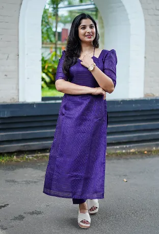 Elegant Purple Puff Sleeve Dress